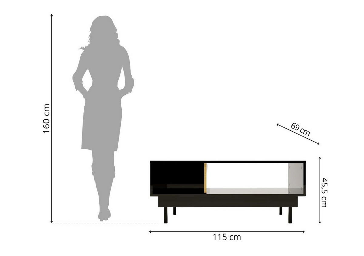 COUCHTISCH Artemisa Schwarz, goldener Akzent, Hochglanz - Schwarz Hochglanz/Schwarz, Holzwerkstoff/Metall (69/115/45.5cm) - Dancan