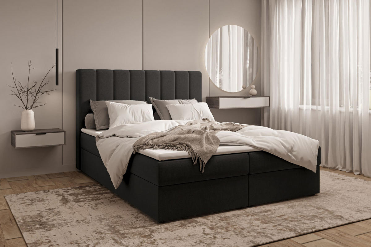 KONTINENTALBETT - Boxspringbett 01 180x200 - Trinity 16 - Schwarz - Schwarz/Kieferfarben, Holzwerkstoff/Textil (180/200cm) - Möblo