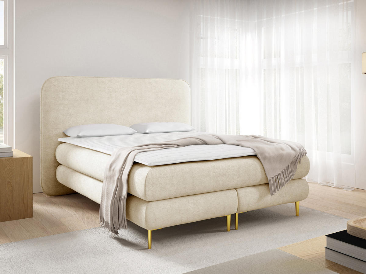 BOXBETT Amaretto - H3 - Beige/Goldfarben, Holz/Textil (140/200cm) - MIRJAN24
