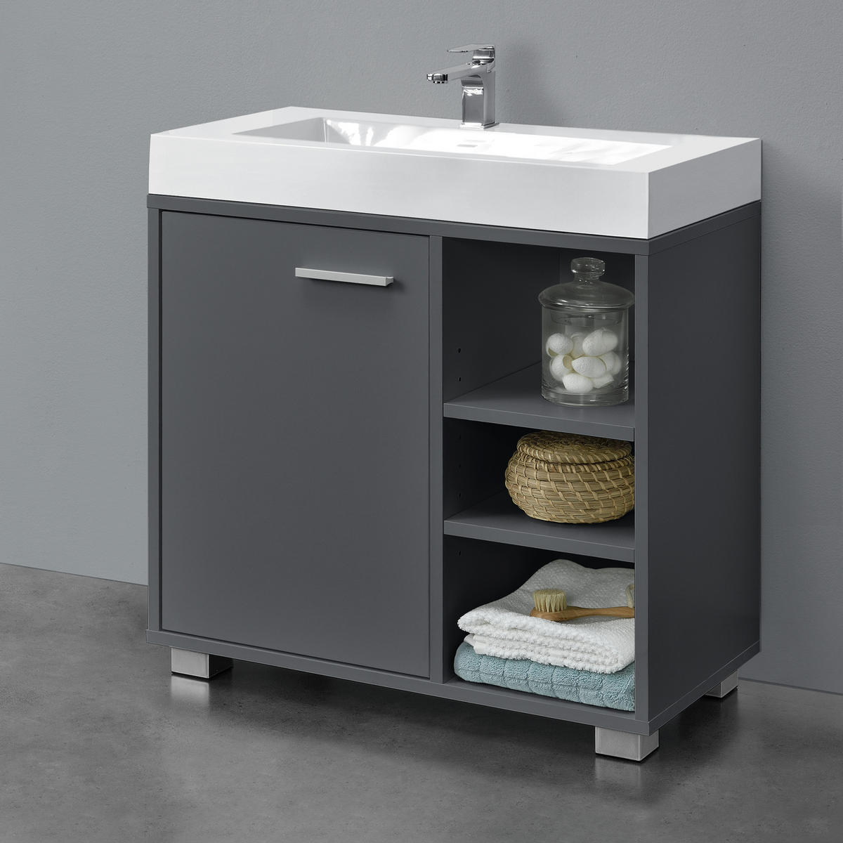 WASCHBECKENUNTERSCHRANK Narvik - Dunkelgrau, Holzwerkstoff (60/55.6/31cm) - [en.casa]