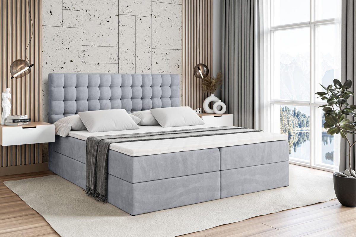 BOXBETT mit H3-Matratze und Lattenrost - VIONE - 140x200 Hellgrau - Hellgrau, Holzwerkstoff (140/200cm) - ALTDECOR