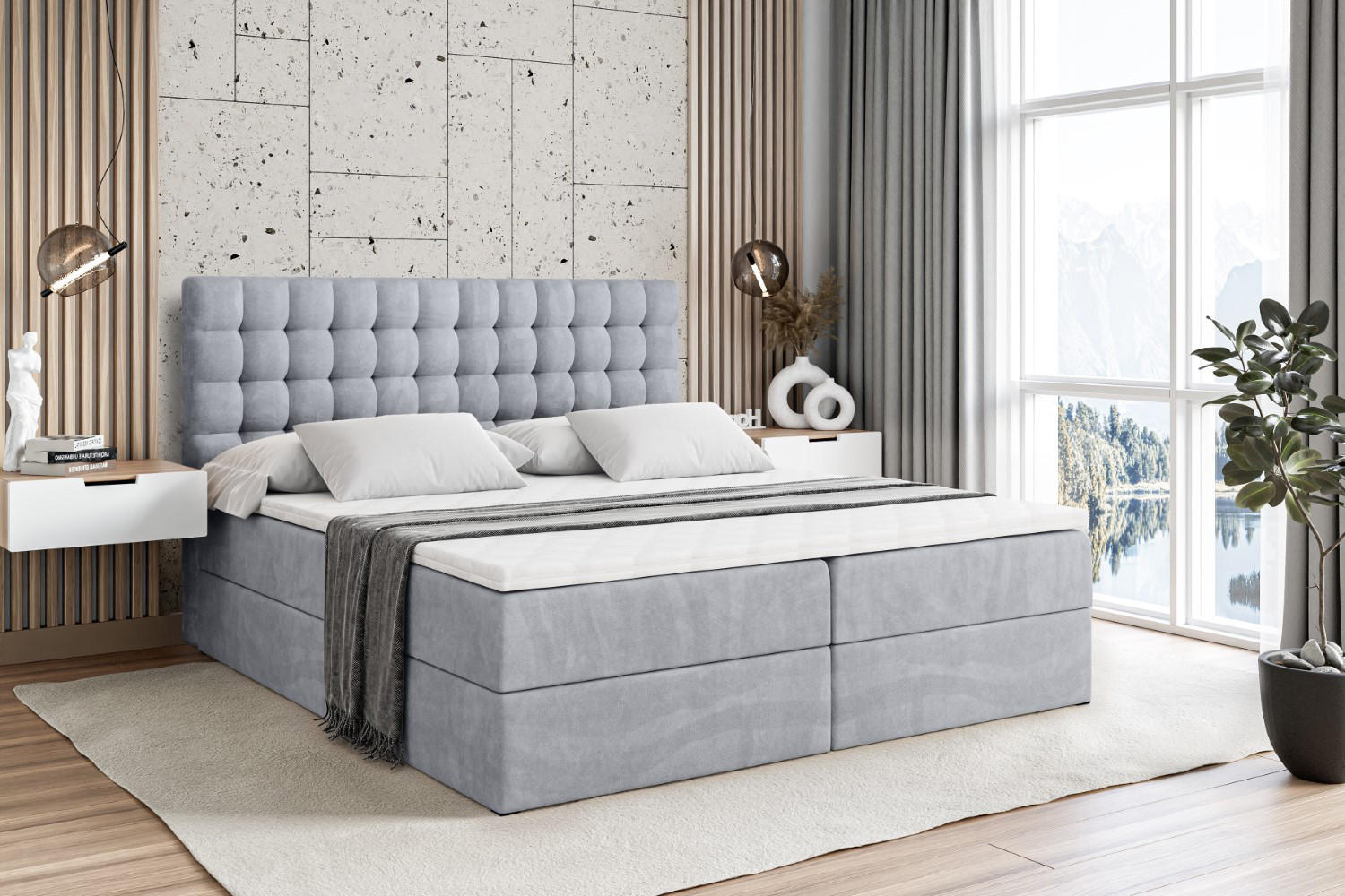 Thumbnail - Altdecor Boxbett, Hellgrau, Holzwerkstoff, Höhe ca. 20 cm, 160x200 cm, Schlafzimmer, Betten, Boxspringbetten