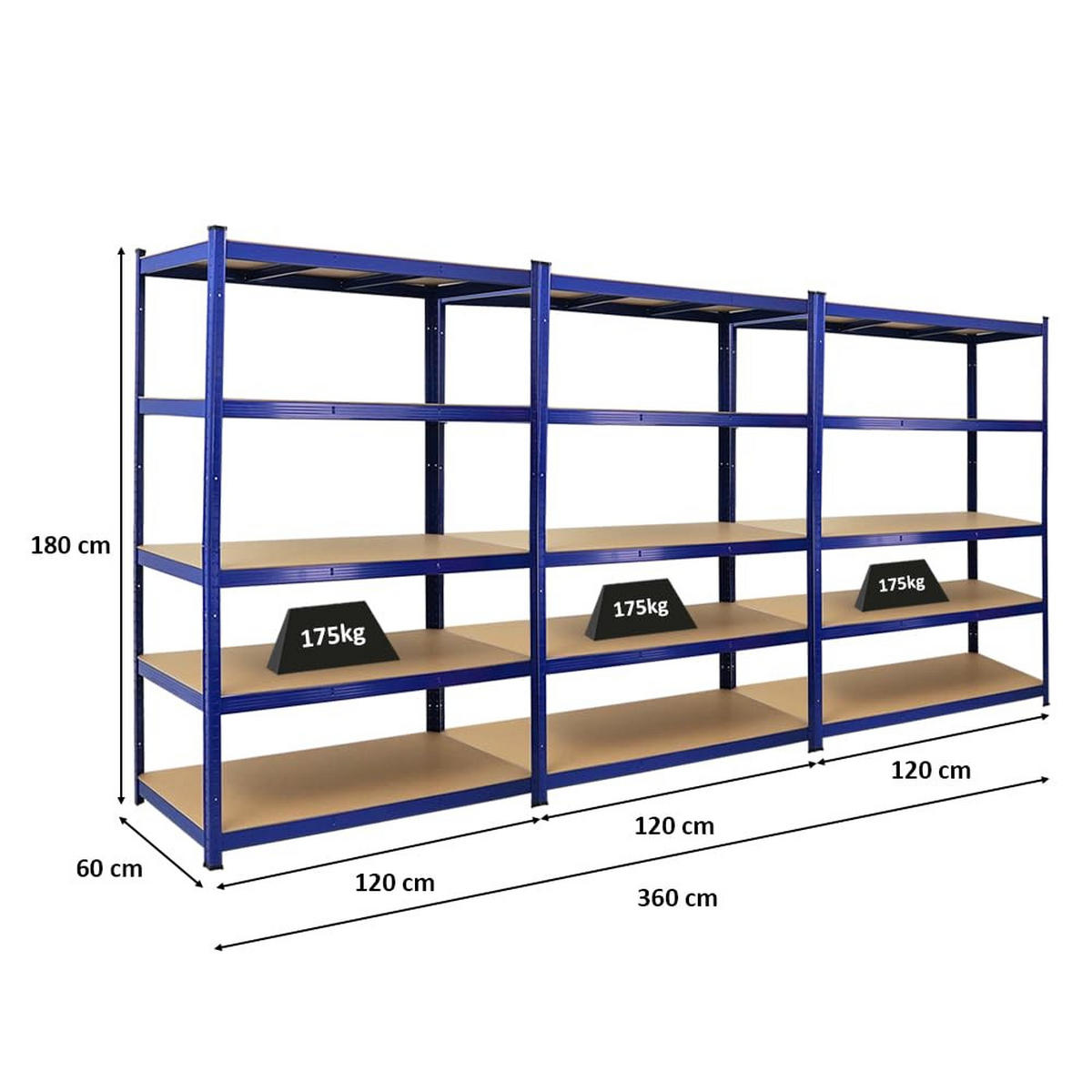 SCHWERLASTREGAL Taurus 3er-Set mit 3x 180x120x60 cm Fachlast 175 kg Blau - Blau, Metall (360/180/60cm) - PROREGAL