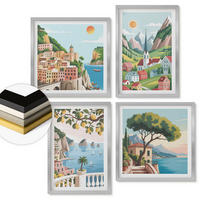 WANDBILDER 4er Set - 50x50 cm & 40x60 cm Silberner Rahmen - Meereslandschaften, Zitrusfrüchte - Silberfarben, Kunststoff (50/50cm) - ArtPrintCave