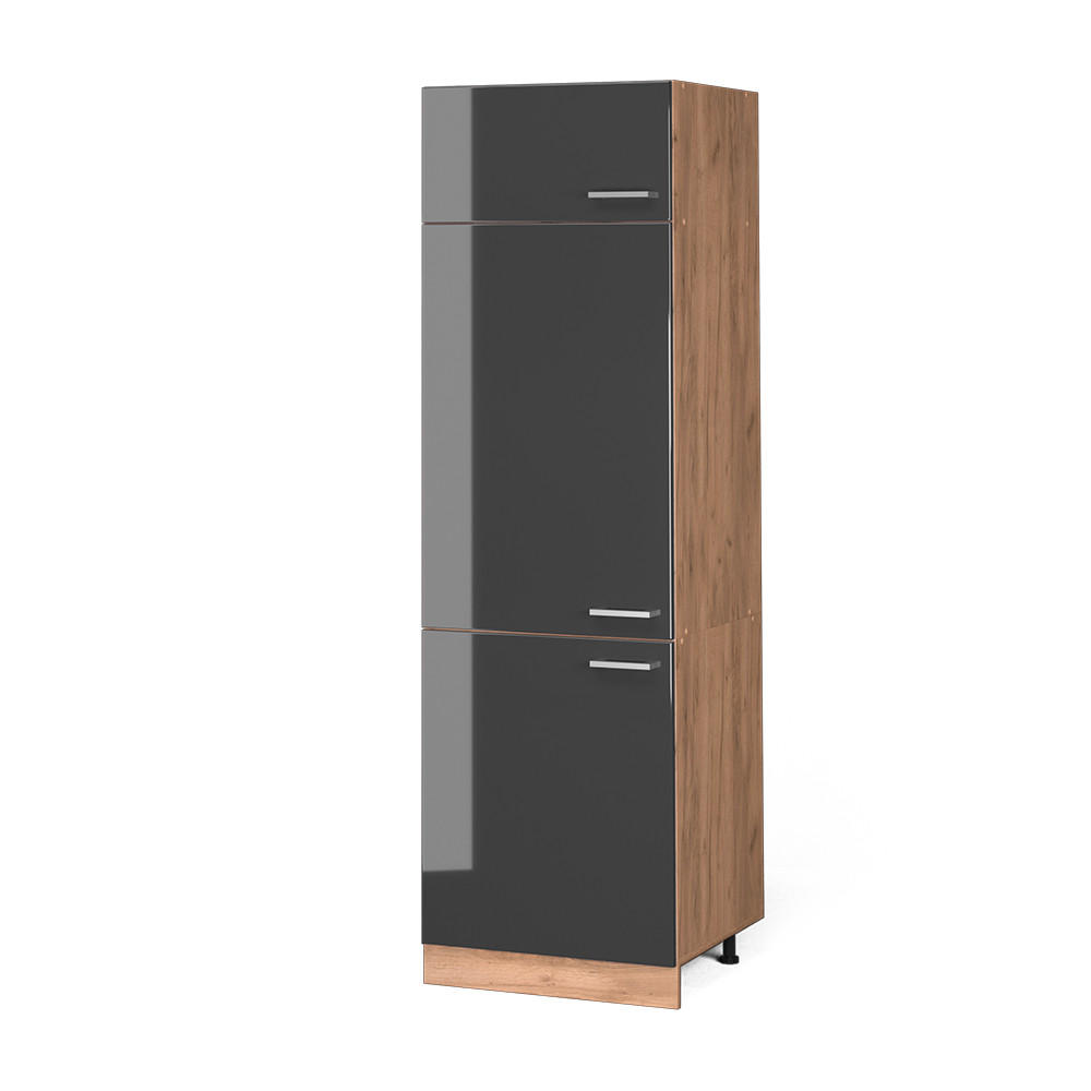 KÜHLUMBAUSCHRANK R-Line Anthrazit Hochglanz 60 cm - Honigeiche/Schwarz Hochglanz, Holzwerkstoff (60/206.8/57.2cm) - Vicco