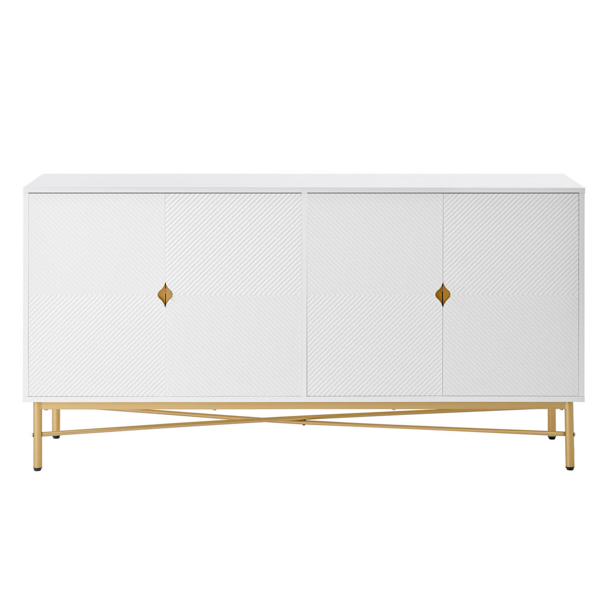 BOČNÍ skříň 160/40/82 cm bílá z MDF a dřevotřísky se soft-close a zlatými úchyty - bílá, kompozitní dřevo (160/82/40cm) - OKWISH