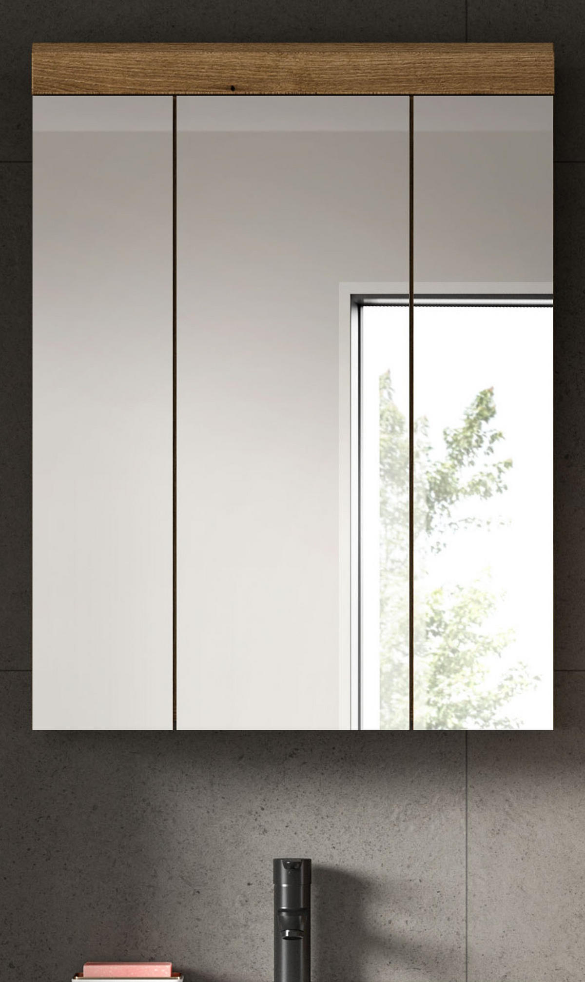 BADEZIMMER Spiegelschrank in Evoke Eiche Badschrank 3-türig 60 x 79 cm Shawn - Eichefarben, Glas/Holzwerkstoff (60/79/18cm) - Inn.Furn