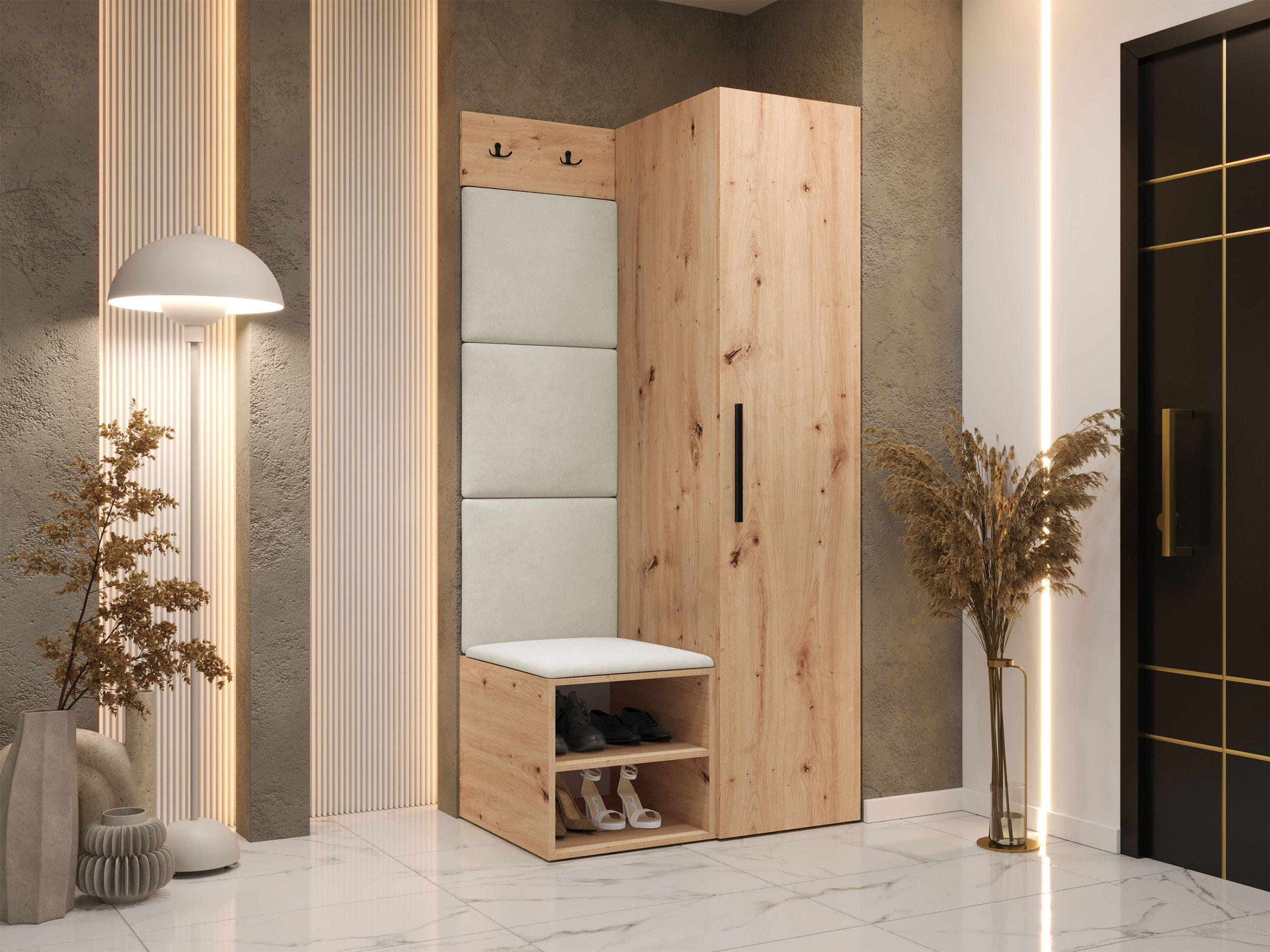 GARDEROBEN-SET Medi III - Beige/Schwarz, Holzwerkstoff/Kunststoff (40/191/50cm) - MIRJAN24