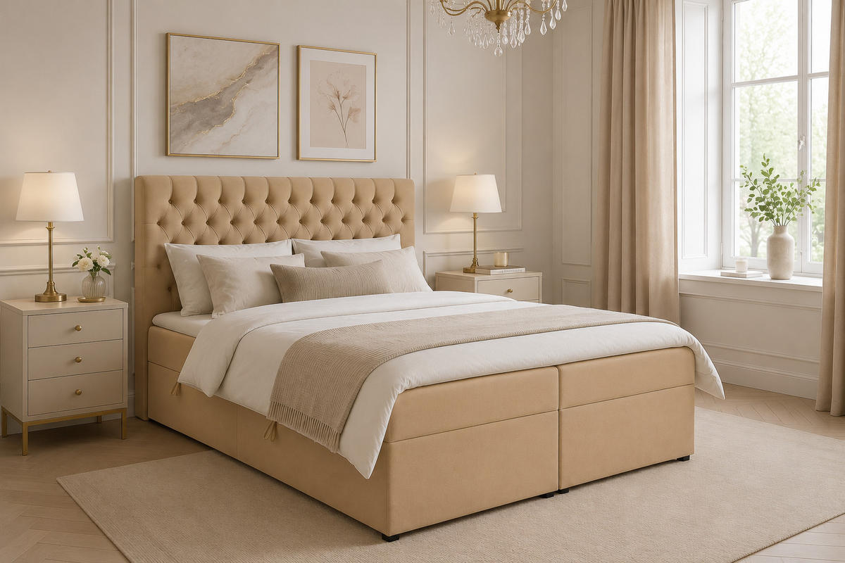 BOXSPRINGBETT LAVIDO mit Topper und Bettkasten, Beige, 180x200 cm - Beige, Textil (180/200cm) - KS Home Concept