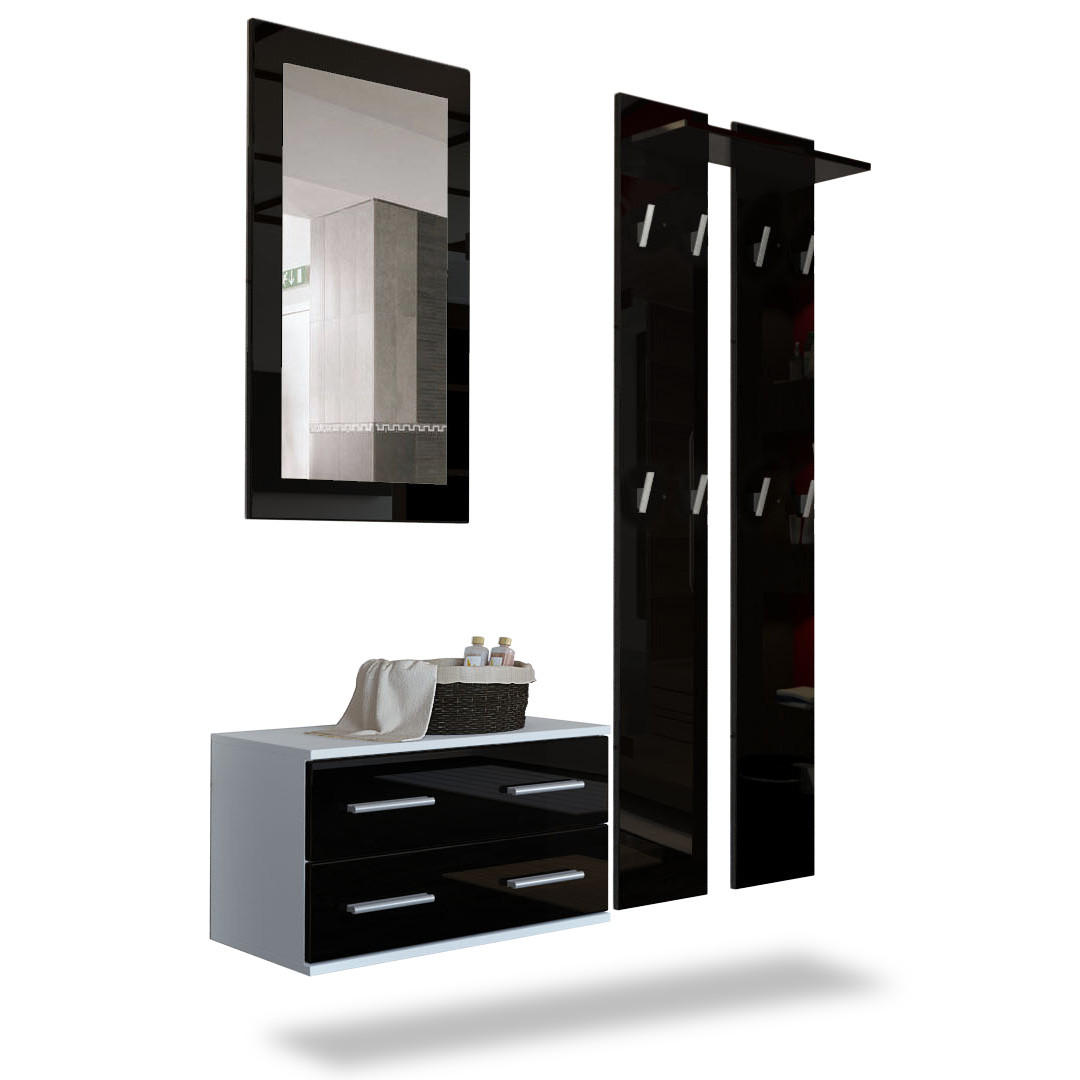 GARDEROBE Kioto Front in Schwarz Hochglanz - Schwarz Hochglanz, Holzwerkstoff (170/200/35cm) - Vladon