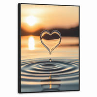 LEINWAND Bilder mit Rahmen - Herz - Wasser - Sonnenuntergang - Natur - Zen - 70x100 - Bernsteinfarben, Textil (70/100cm) - MuchoWow