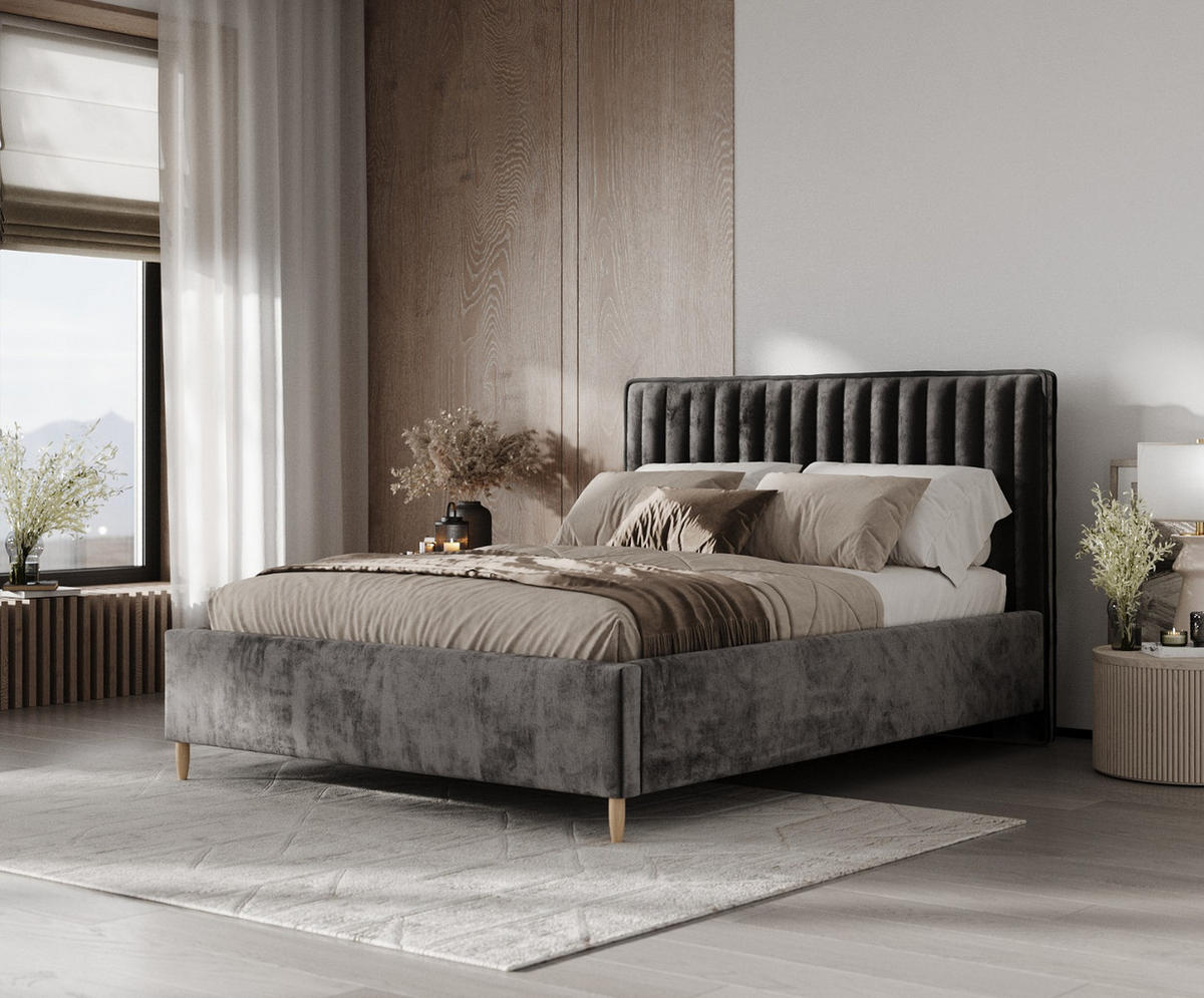 POLSTERBETT Aria 120/200 cm Anthrazit im Lotta Stoff - Anthrazit/Naturfarben, Holz/Holzwerkstoff (120/200cm) - AltaBeds