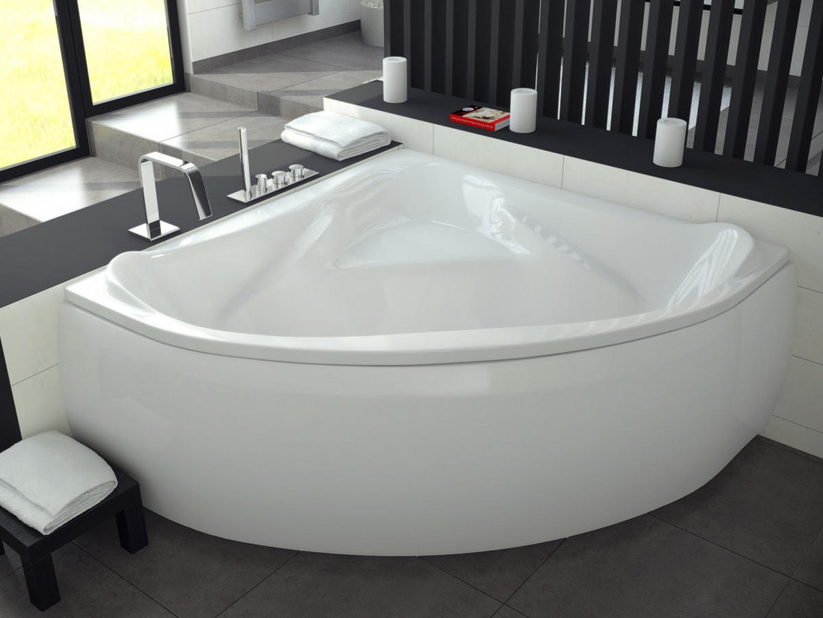 BADEWANNE Eckwanne EWA 134/134 mit Styro Ablauf Füße - Weiß, Kunststoff (134/57.5/134cm) - bad land