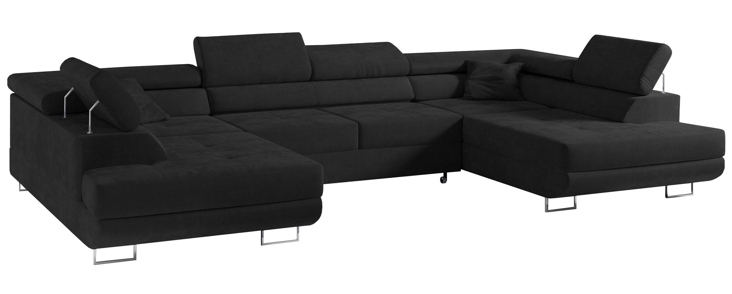 WOHNLANDSCHAFT GUSTAW U Schwarz Velvet - Silberfarben/Schwarz, Textil/Metall (340/55/205cm) - MKS