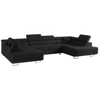 WOHNLANDSCHAFT GUSTAW U Schwarz Velvet - Silberfarben/Schwarz, Textil/Metall (340/55/205cm) - MKS