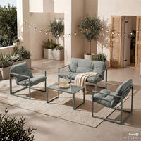 GARTENSITZGRUPPE - Eisen / Polyester - Schwarz / Grau - 4-teilig - Grau, Glas/Textil - home24