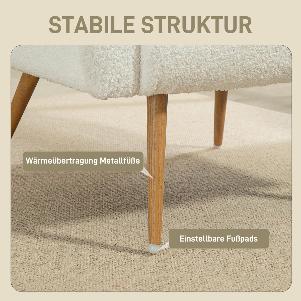 SESSEL gepolsterter Loungesessel mit Armlehnen, Lendenkissen, Metallbeine Creme - Creme, Textil (77/83/77cm) - HOMCOM