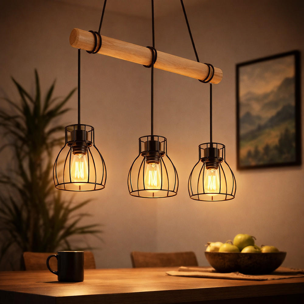 HÄNGELEUCHTE MINA Holzoptik Braun - Braun, Holz (50/14/140cm) - Globo Lighting