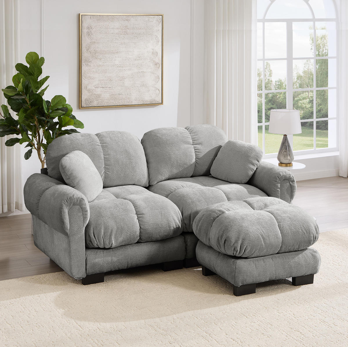 SOFA modular in L-Form Chenille Hellgrau - Hellgrau, Holz (149/190cm) - Meubliv