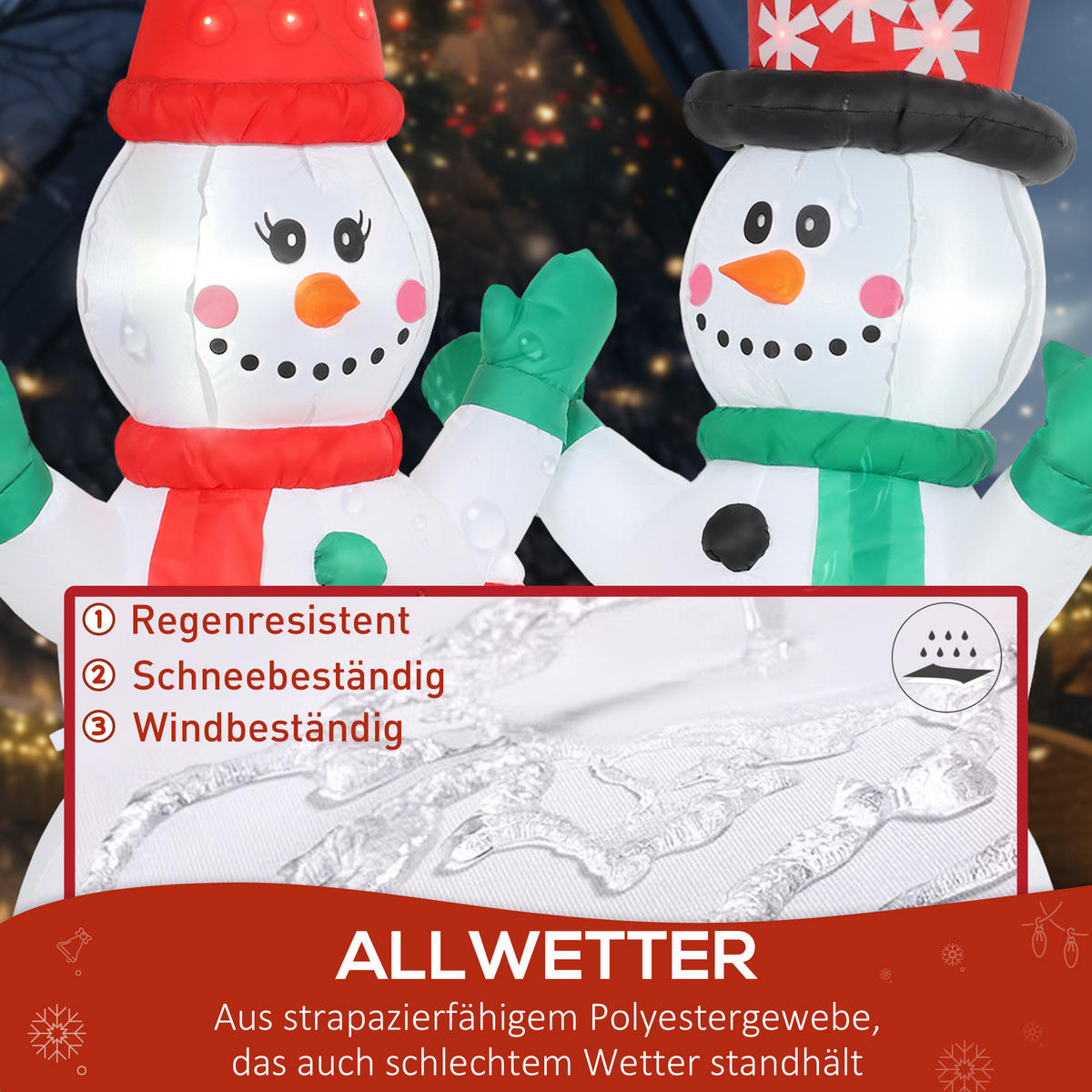 AUFBLASBAR Schneemann Familie, 1,8 m Weihnachtsdeko mit LED-Beleuchtung - Weiß, Textil (80/180/165cm) - Outsunny