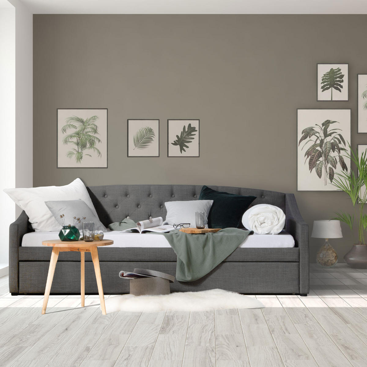 POLSTERBETT ausziehbar 140/200 cm in Grau - Grau, Textil (90/200cm) - Homestyle4u