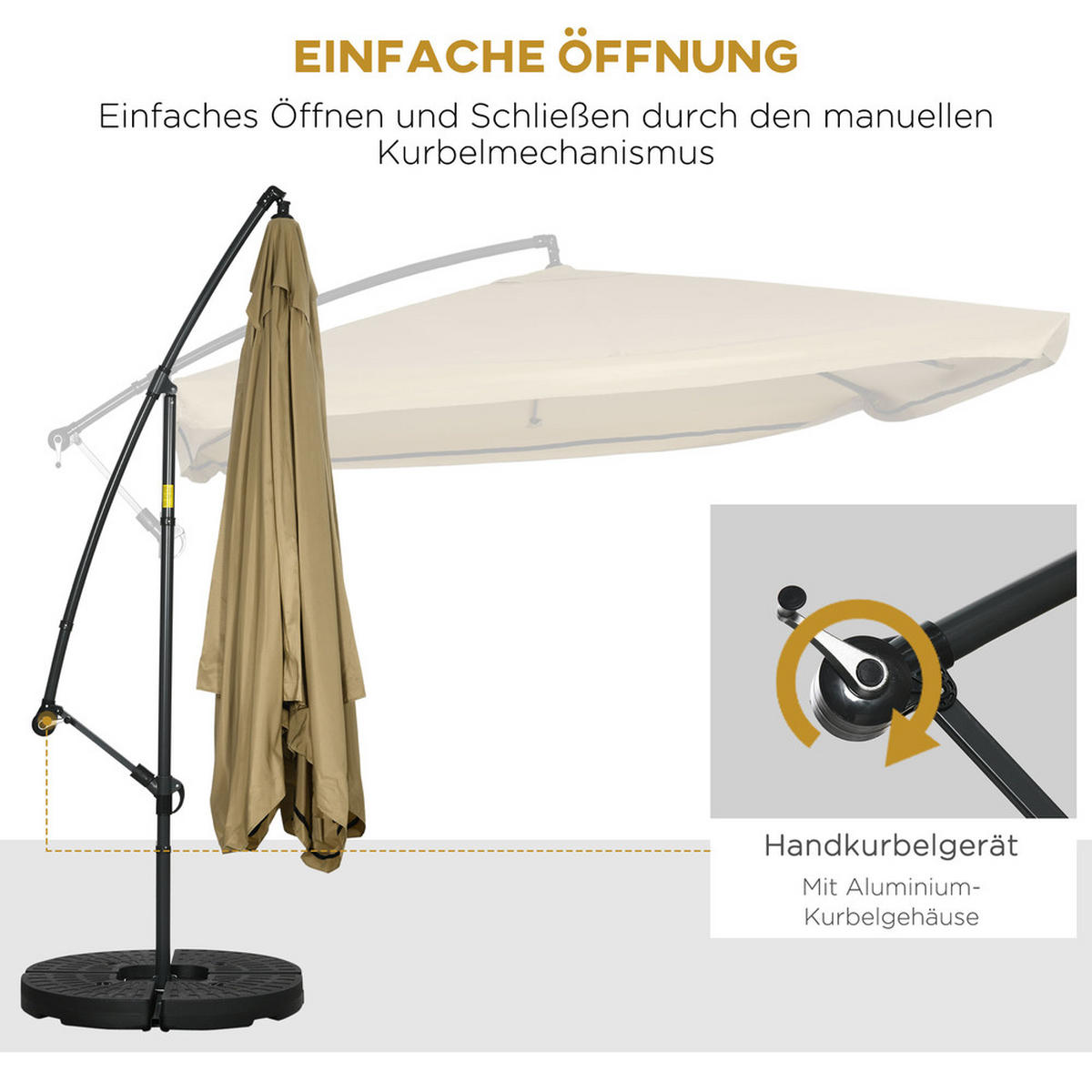 SONNENSCHIRM Quadratisch 295x295cm Neigbar mit Netzseiten und Schirmgewicht - Beige, Textil (295/295cm) - Raelunyi