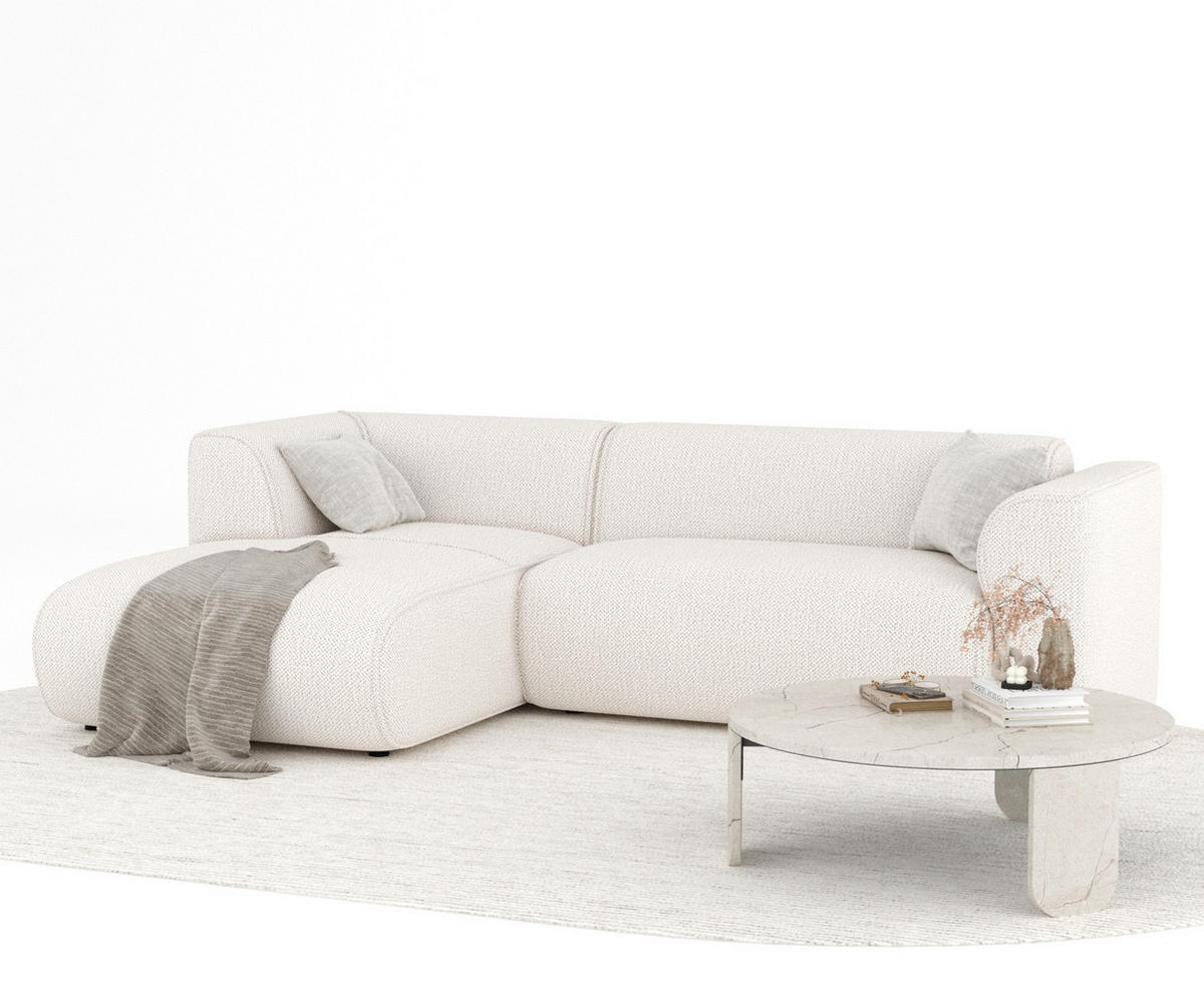 ECKSOFA Melani Creme Chenille-Stoff - Creme/Schwarz, Holz/Holzwerkstoff (253/153cm) - Maison de Reve