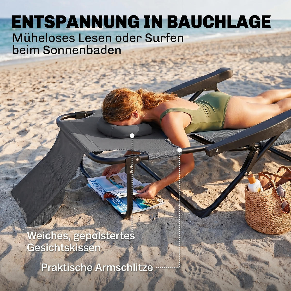GARTENLIEGE Dunkelgrau 1 Stück - Dunkelgrau, Textil (145/89/72cm) - GiPP