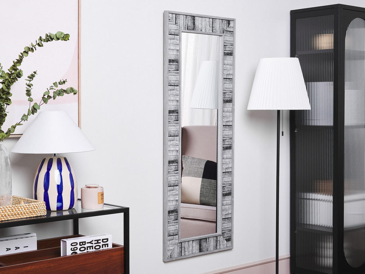 WANDSPIEGEL grau/weiß rechteckig 50/130 cm Rosnoen - Weiß/Grau, Kunststoff (50/130/3cm) - Beliani