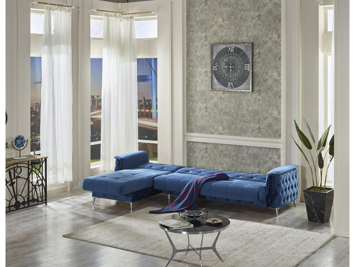 ECKSCHLAFSOFA Sucre Relax - Langer Schenkel Rechts - Blau, Holzwerkstoff/Kunststoff (180/310cm)