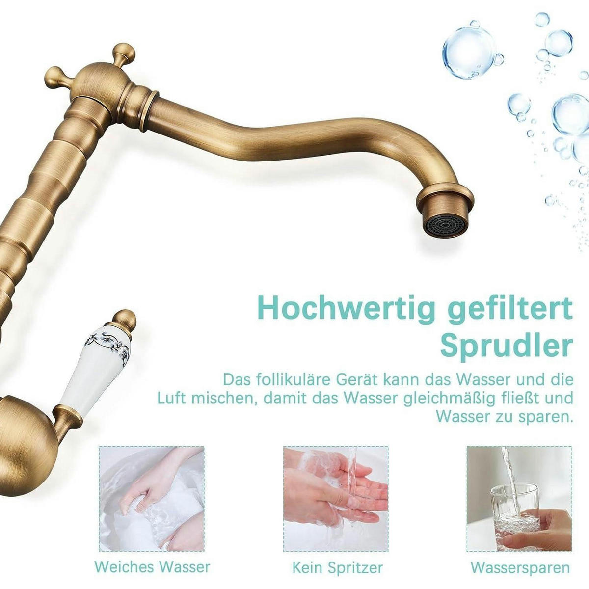 WASCHTISCHARMATUR Keramik Messing Antik 31 cm - Bronzefarben, Metall (24.5/17.5/30.5cm)