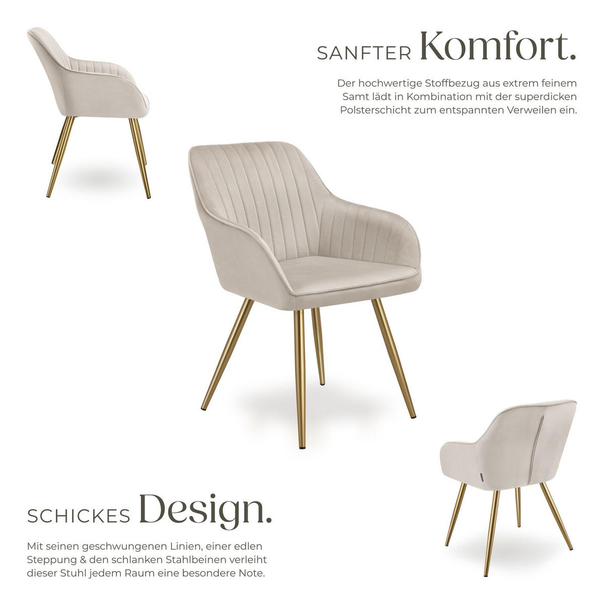 ESSZIMMERSTUHL 2er Set Marilyn,58 x 62 x 82 cm, taupe/gold - Taupe/Goldfarben, Kunststoff (58/82/62cm) - tectake