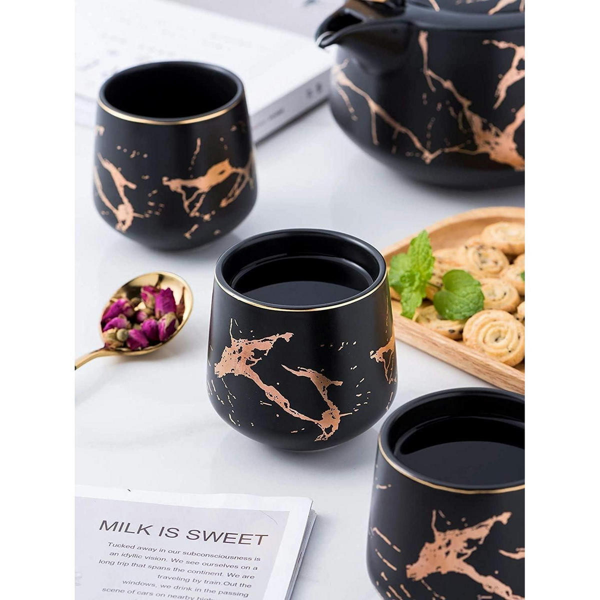 TEESERVICE 5-teiliges Set Marmoroptik Schwarz - Multicolor, Keramik (15/15/20cm)