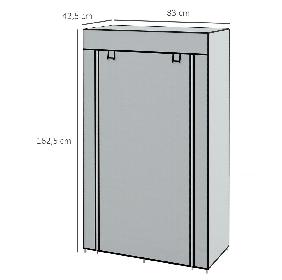 STANDKLEIDERSCHRANK 83/42,5/162,5 cm in Hellgrau mit Stoffbezug und Kleiderstange - Hellgrau, Metall (83/162.5/42.5cm) - BEAOK