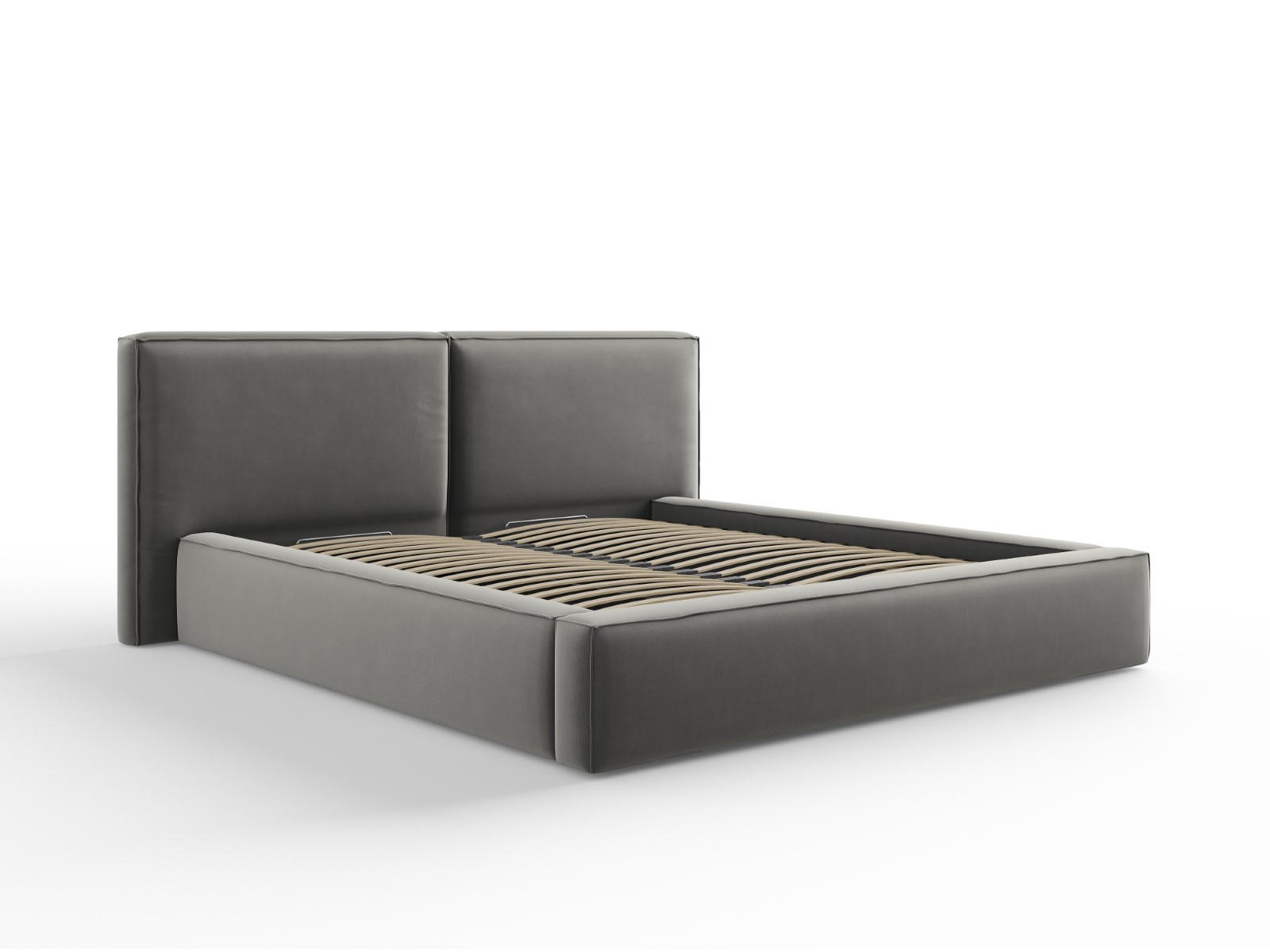 BETT mit Bettkasten und Kopfteil Jodie aus Samt hellgrau 180x200cm - Hellgrau, Textil (180/200cm) - Micadoni
