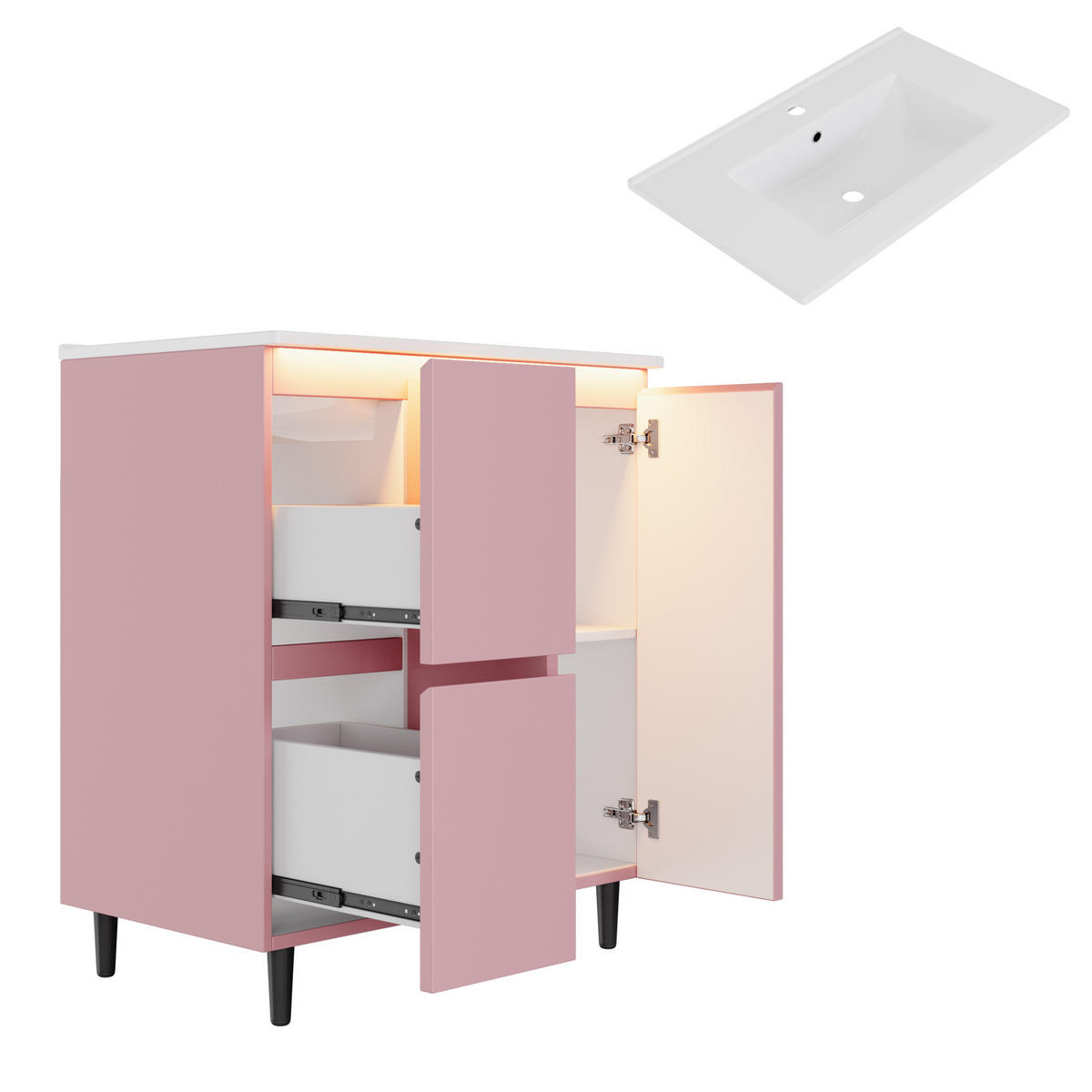 WASCHTISCHUNTERSCHRANK Rosa mit LED-Sensorlicht - Pink, Holzwerkstoff (76/89/47cm) - Urban Meuble