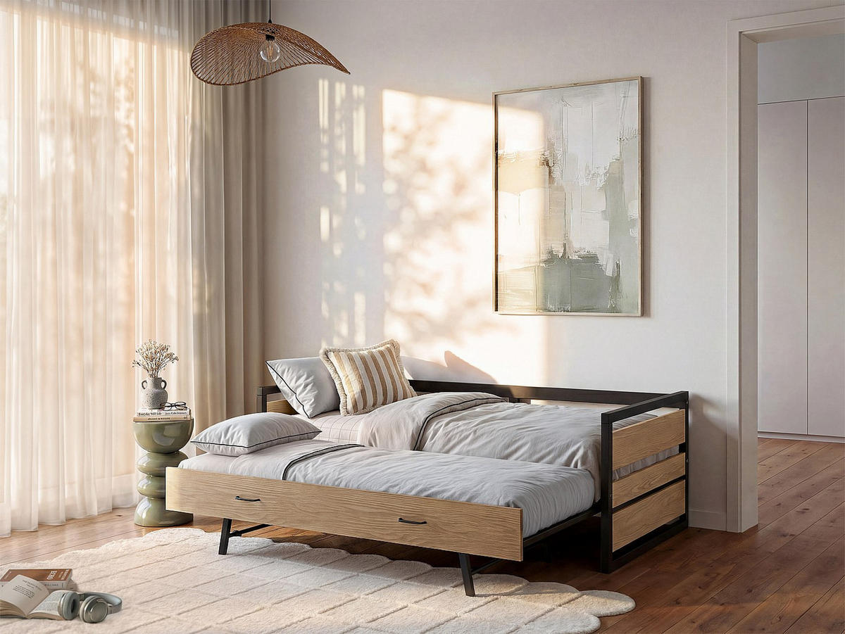 BETTRAHMEN - 1 Person - holz - naturfarben hell Boston - Naturfarben, Holz/Metall (120/200cm) - Vente-Unique