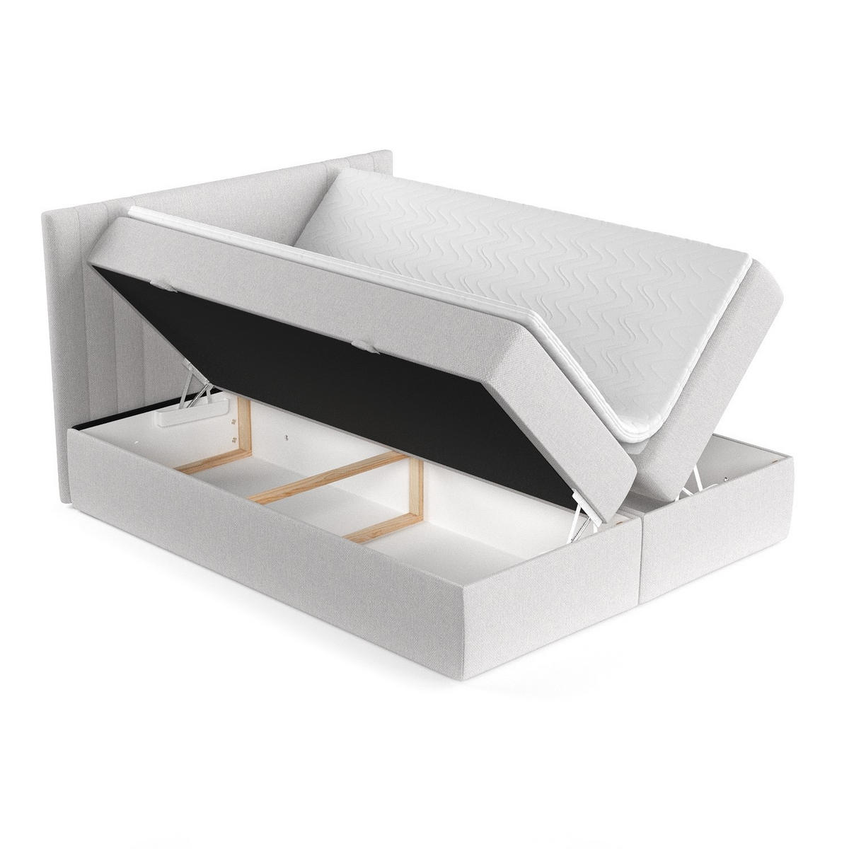 BOXBETT Mallo Hellgrau 200/200 cm mit Matratze und Topper - Hellgrau/Schwarz, Holz/Holzwerkstoff (200/200cm) - Maison de Reve