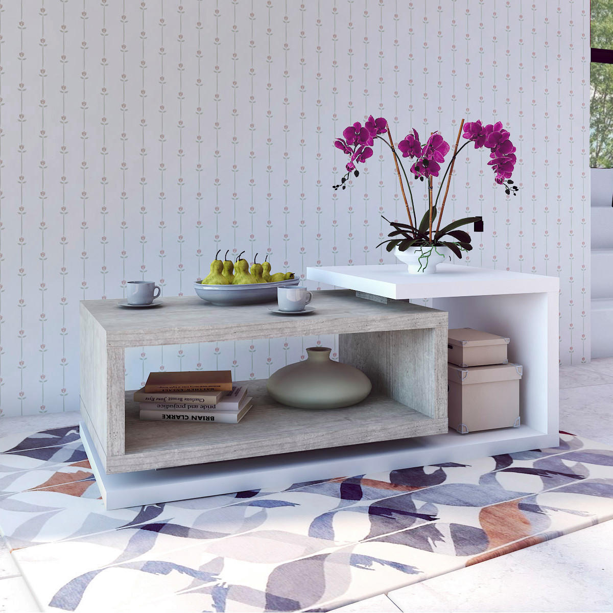 COUCHTISCH Ilyes Weiß und Beton - Weiß, Holzwerkstoff (40/120/60cm) - Petits-meubles