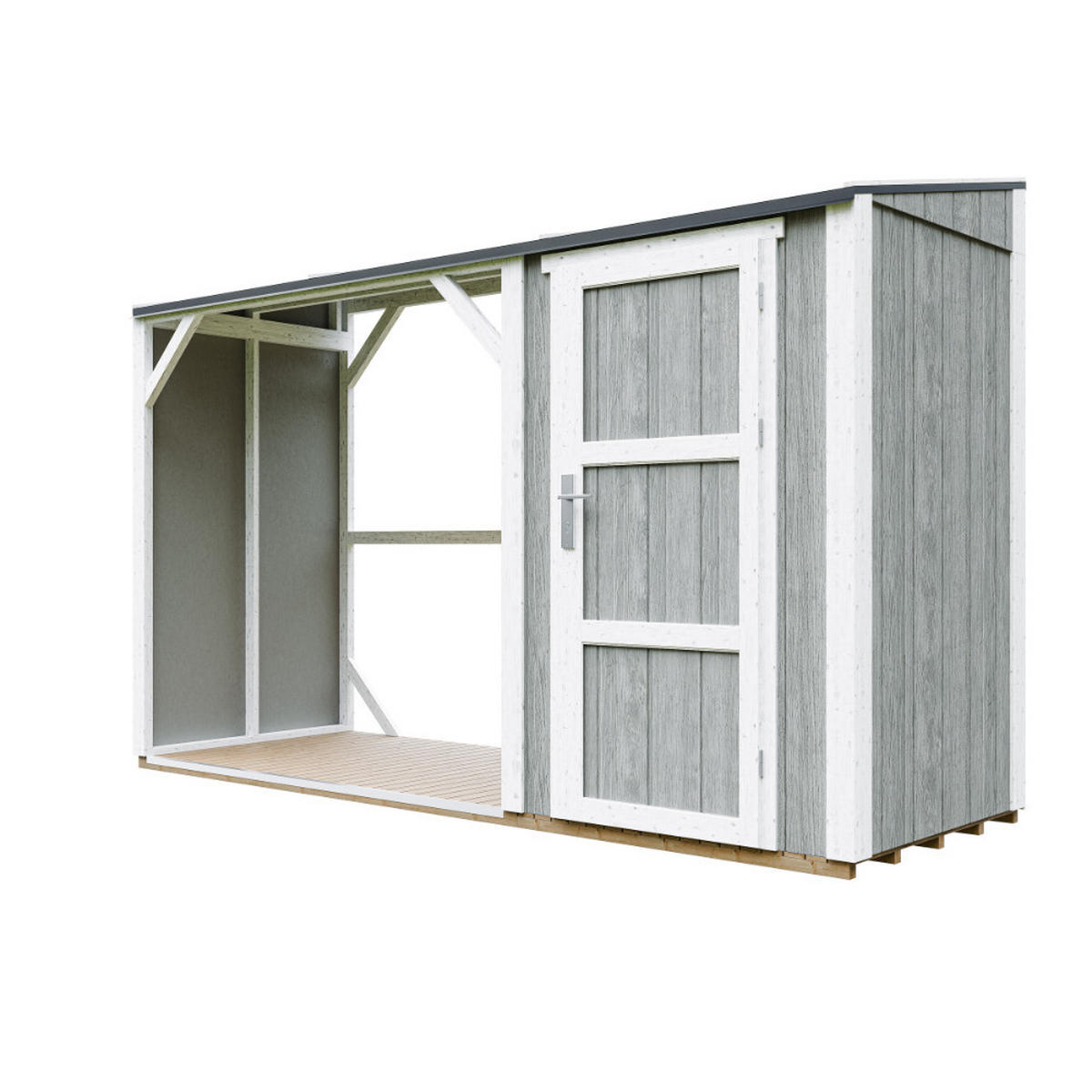 PRÍSTREŠOK na drevo s kôlňou 4,14 m² M985-TUNDRA GREY - svetlosivá, drevo (120/220/345cm) - Timbela