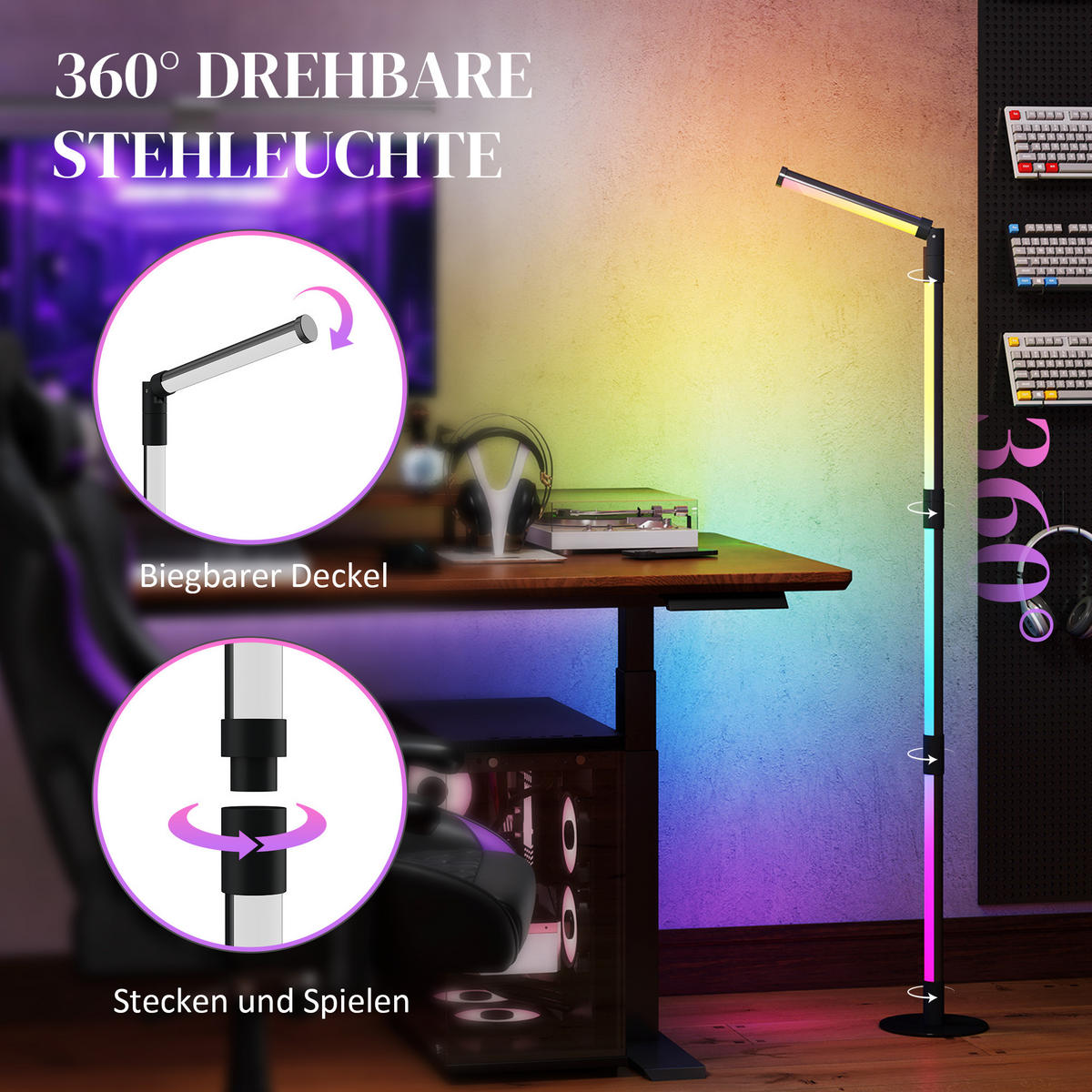 LED-STEHLAMPE Wohnzimmer Stehleuchte mit Fernbedienung, App-Steuerung Dunkelgrau - Dunkelgrau, Metall (18/18/159.5cm) - HOMCOM
