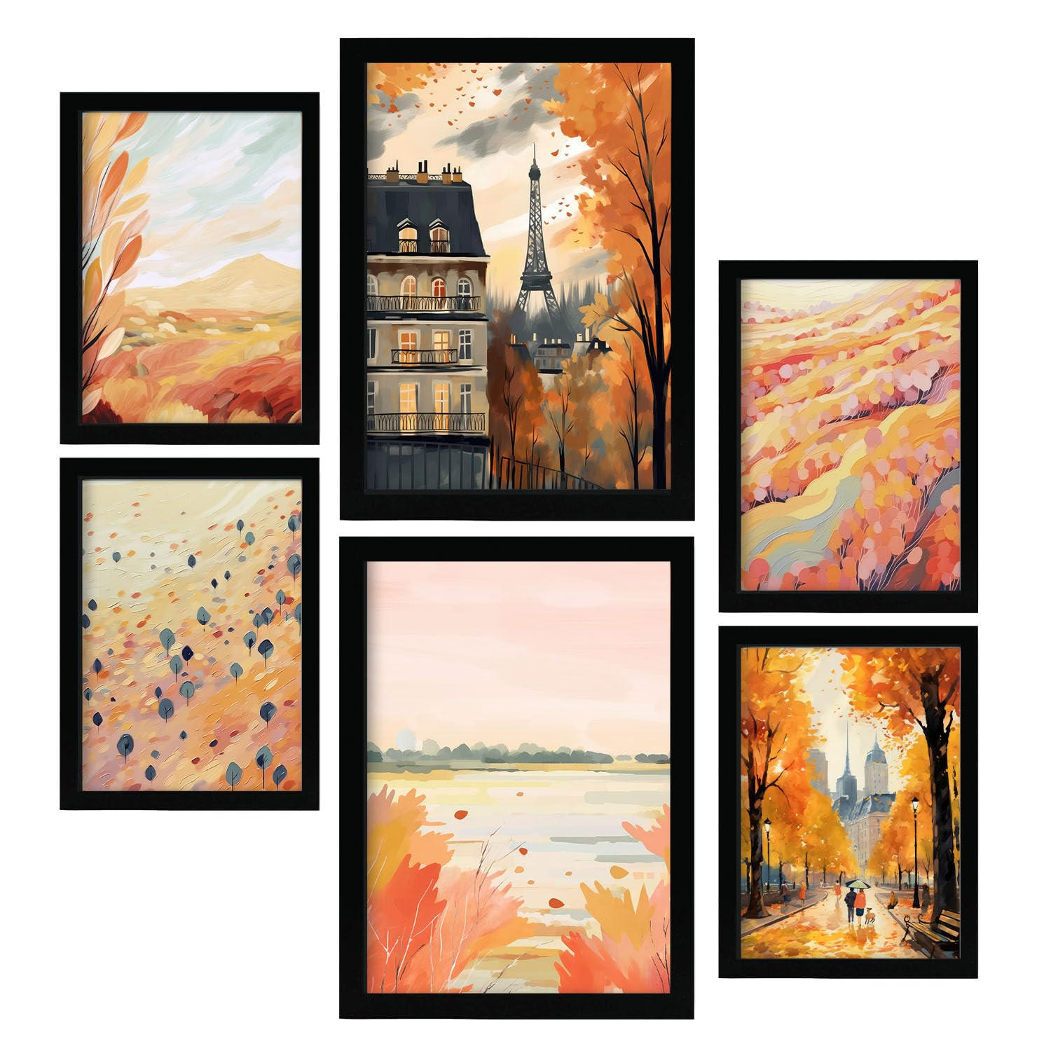 POSTER Set Mit 6 Pariser Außenbezüge In Damenplakat A3 & A4 Schwarzer Rahmen - Schwarz, Papier (29/3cm) - Nacnic