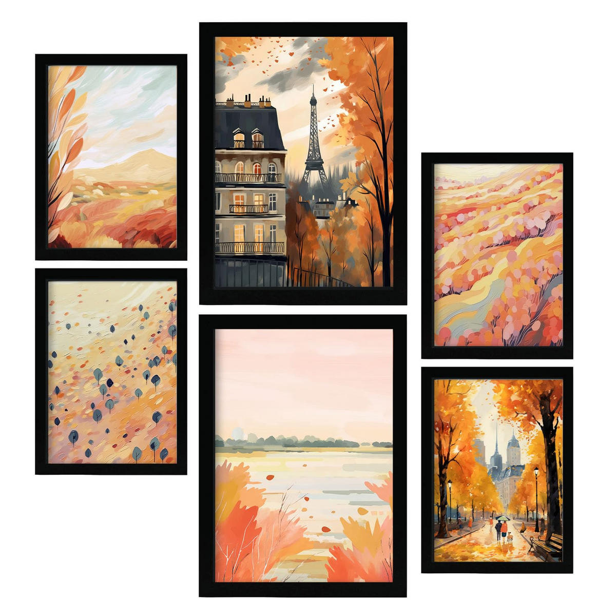 POSTER Set Mit 6 Pariser Außenbezüge In Damenplakat A3 & A4 Schwarzer Rahmen - Schwarz, Papier (29/3cm) - Nacnic