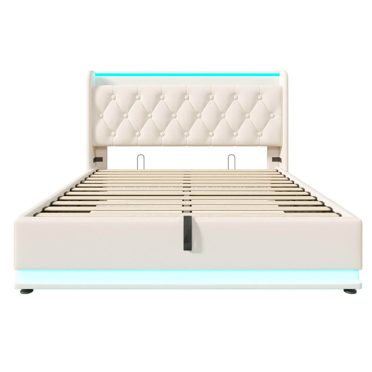 POLSTERBETT 160/200 cm Weiß mit 360-Grad-LED und USB-Typ-C-Ladefunktion - Weiß, Kunststoff (160/200cm) - OKWISH