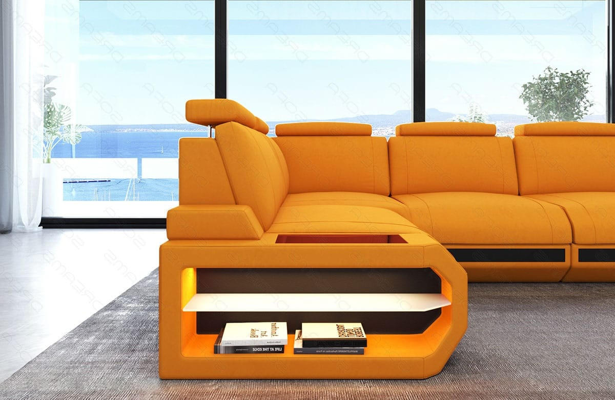 ECKSOFA Siena Apricot Schwarz Mikrofaserstoff - Orange, Kunststoff (272/272cm)