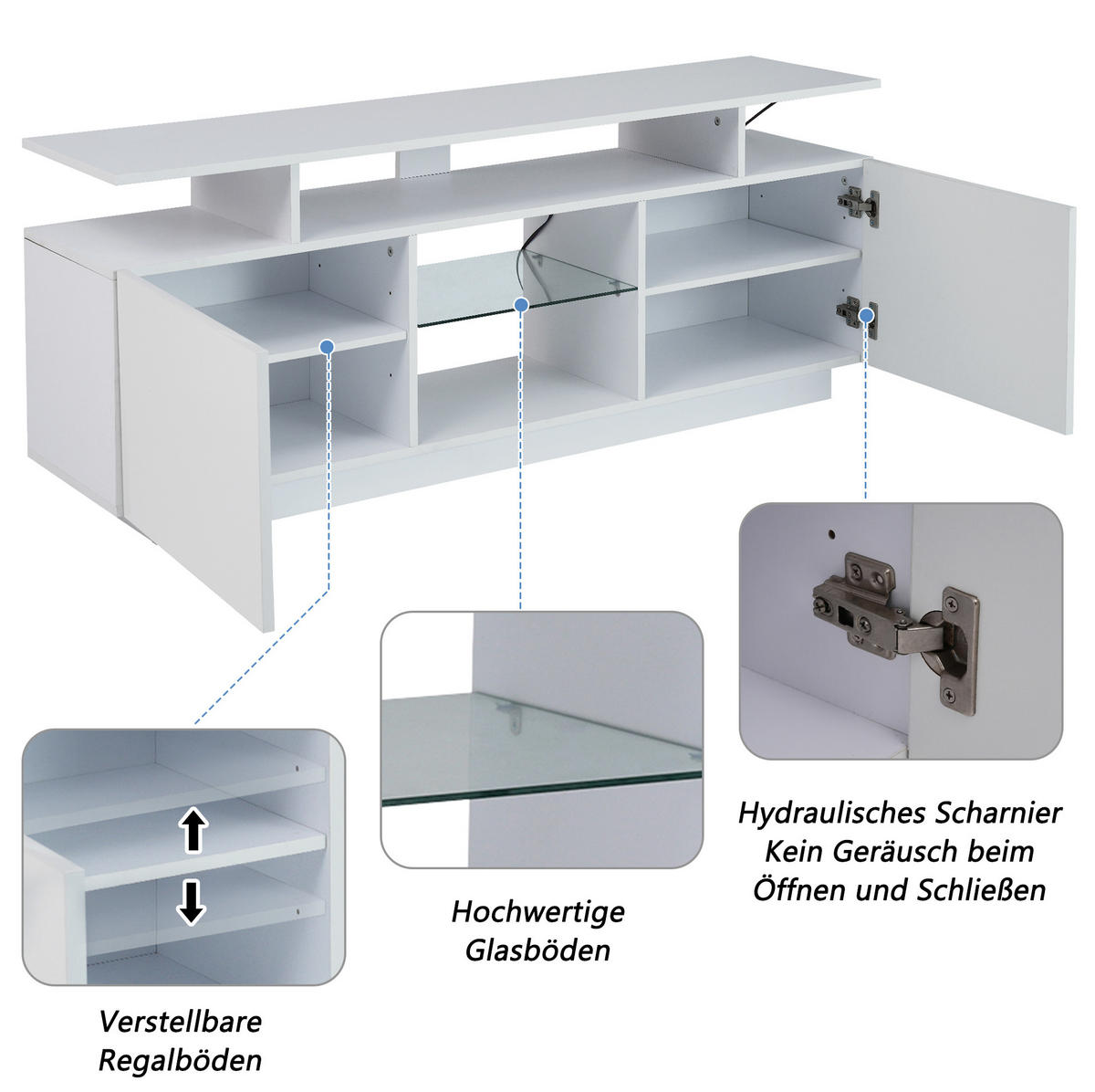 TV-ELEMENT mit LED-Beleuchtung 140 x 35 x 55 cm Weiß - Weiß, Holzwerkstoff (35/55/140cm) - Beauniv