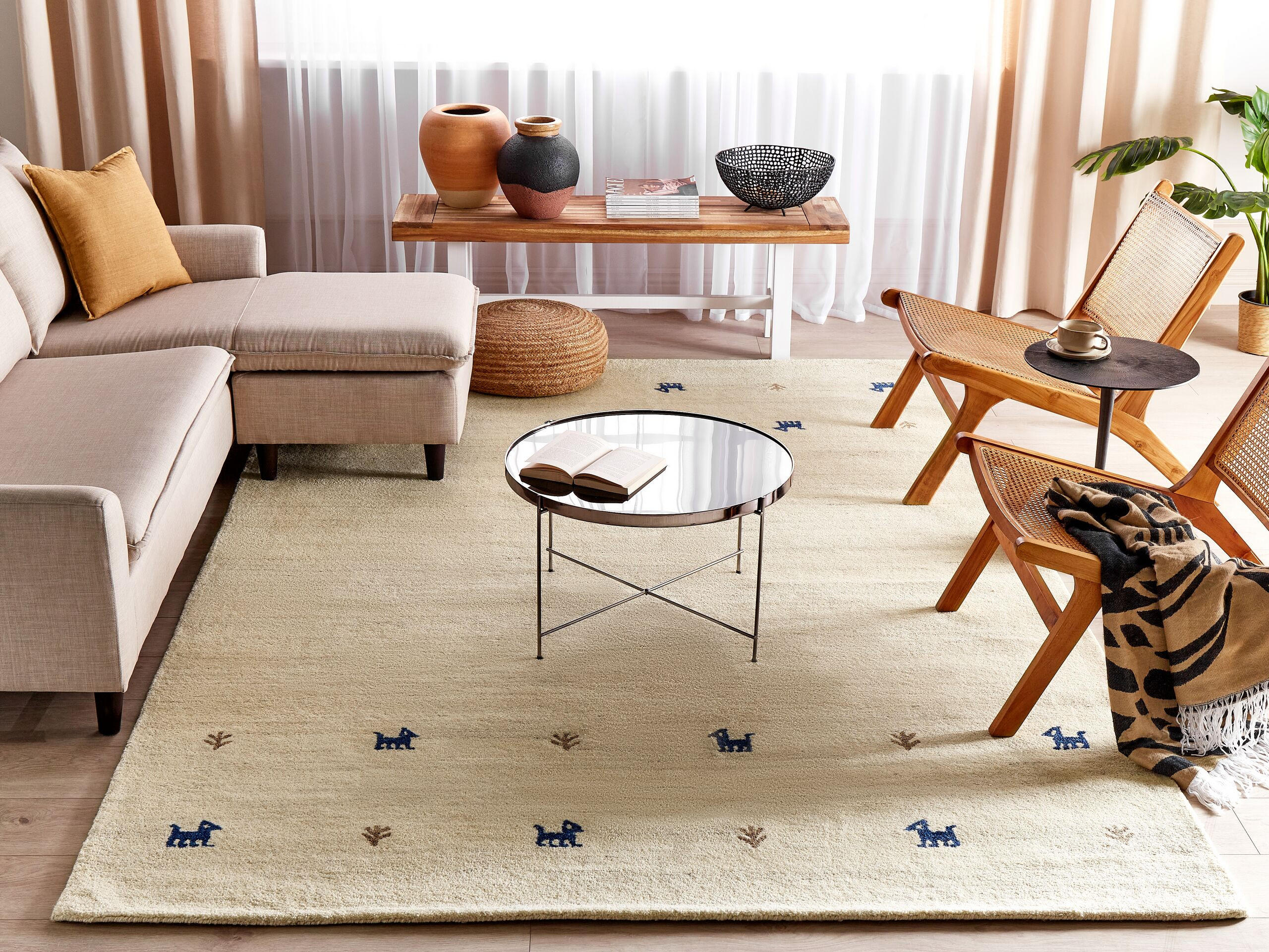 KURZFLOR-GABBEH Yali 300/200 cm - Beige, Textil (200/300cm) - Beliani