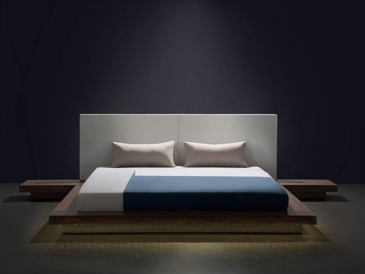 BETT mit LED 160x200 cm Heller Holzfarbton Zen - Hellbraun, Holzwerkstoff (160/200cm) - Beliani