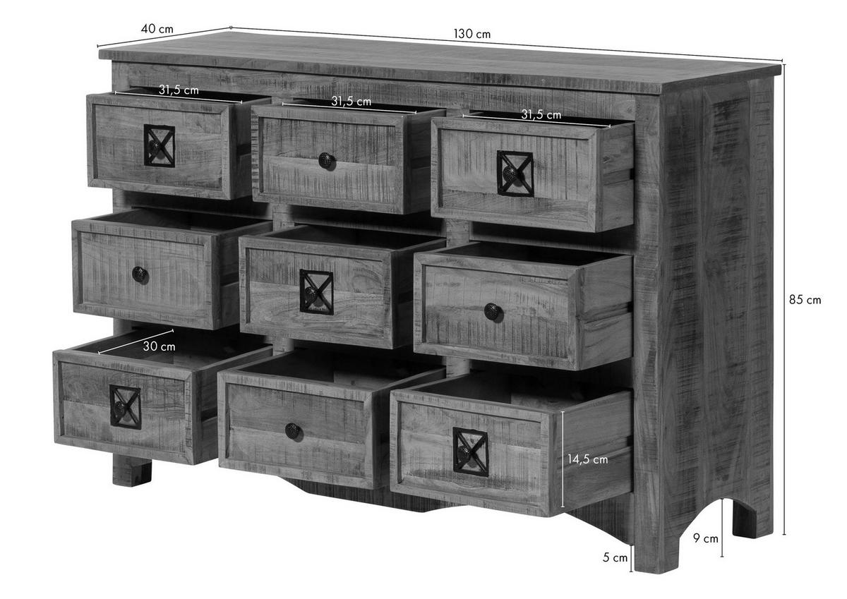 KOMMODE Altholz 130x40x85 mehrfarbig lackiert NATURE OF SPIRIT #59 - Multicolor, Holz (130/85/40cm) - Massivmoebel24