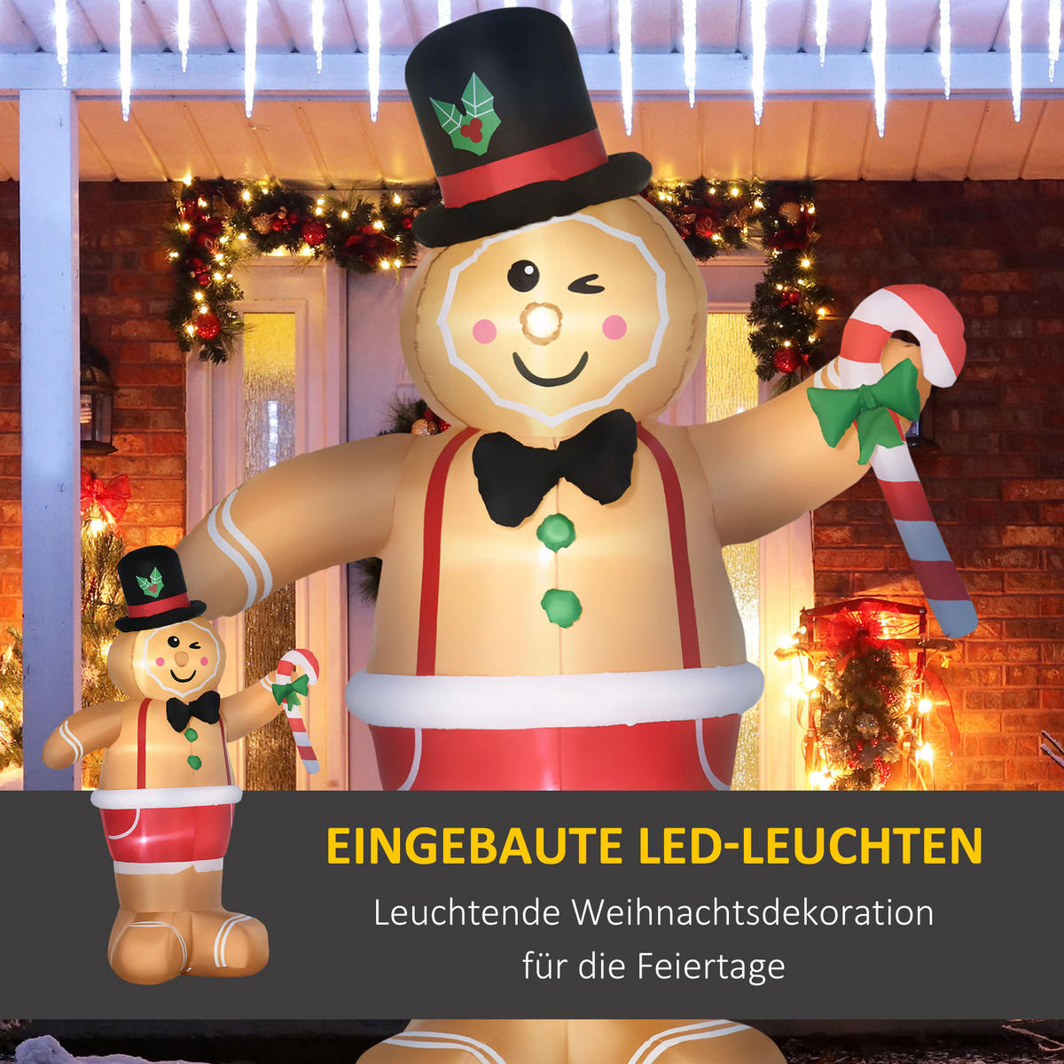 AUFBLASBARER Lebkuchenmann, Polyester-Stoff(100%), Braun - Braun, Kunststoff (82/238/175cm) - Outsunny